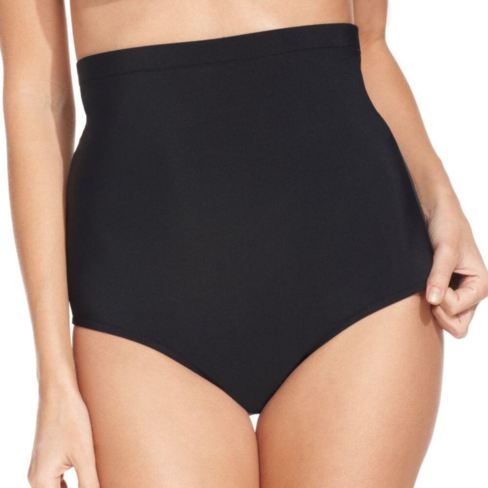 Swim Solutions Swimsuit, Solid High-Waist Bri Black